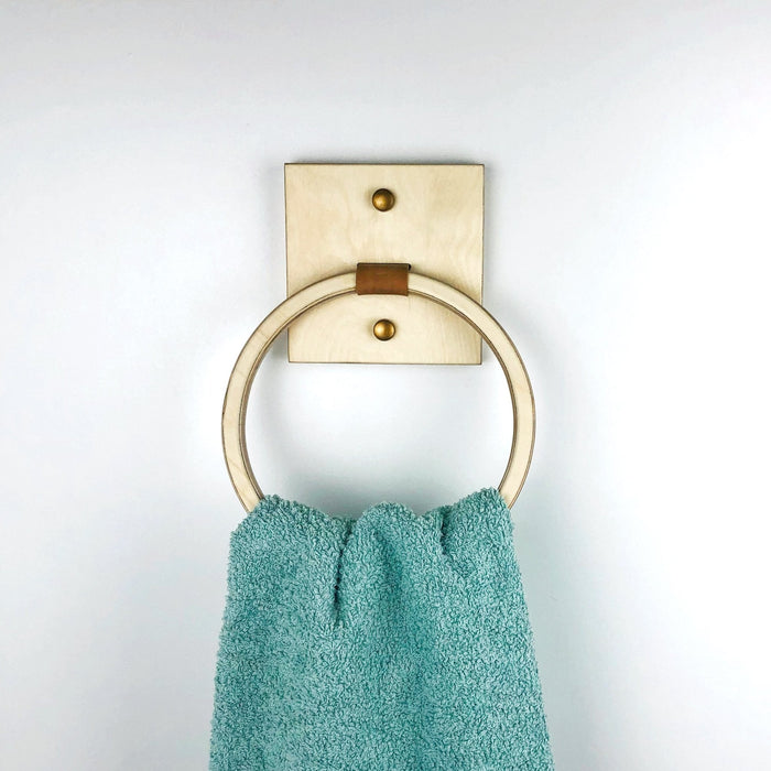 Leather & Wood Hand Towel Holder Ring | Natural - Even Wood