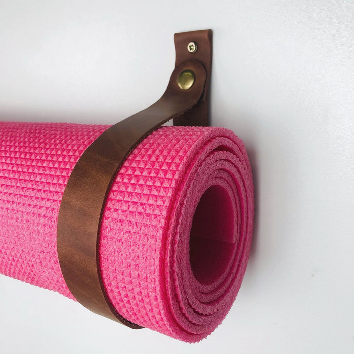 Leather Yoga Mat Holder for Wall | Cognac - Even Wood