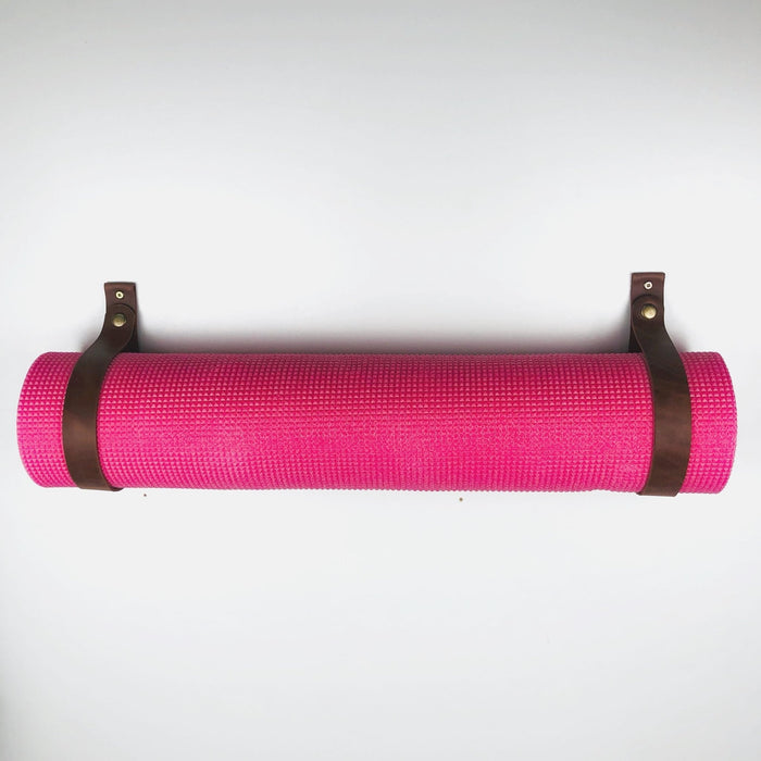 Leather Yoga Mat Holder for Wall | Cognac - Even Wood