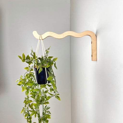 plant pot hanging brackets Wooden Wavy Minimalist Plant Bracket Natural 12x6 in