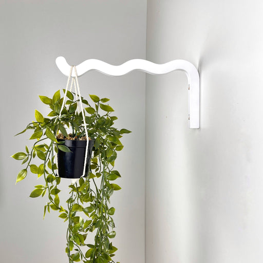 Long Wavy Wall Hook For Planter | White 12"x6" - Even Wood