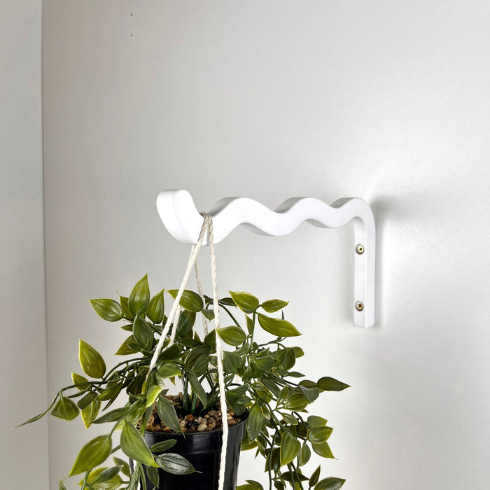 Long Wavy Wall Hook For Planter | White 12"x6" - Even Wood