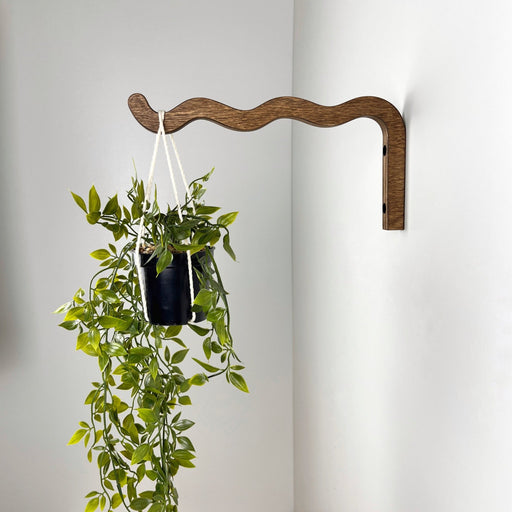 Long Wavy Wall Plant Hook | Walnut 12"x6" - Even Wood