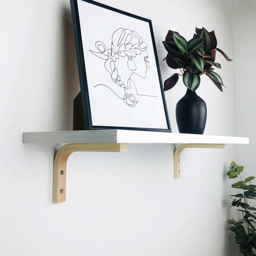 Long White Floating Wall Shelf With Brackets - Even Wood