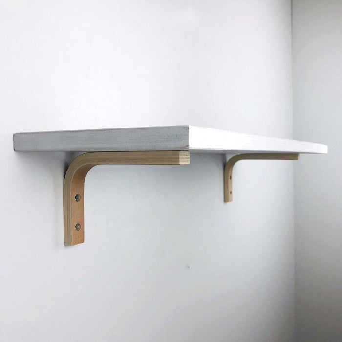 Long White Floating Wall Shelf With Brackets - Even Wood