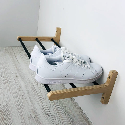 Minimalist Shoe Rack for Entryway | Natural + Black Rods - Even Wood