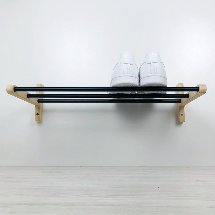 Minimalist Shoe Rack for Entryway | Natural + Black Rods - Even Wood