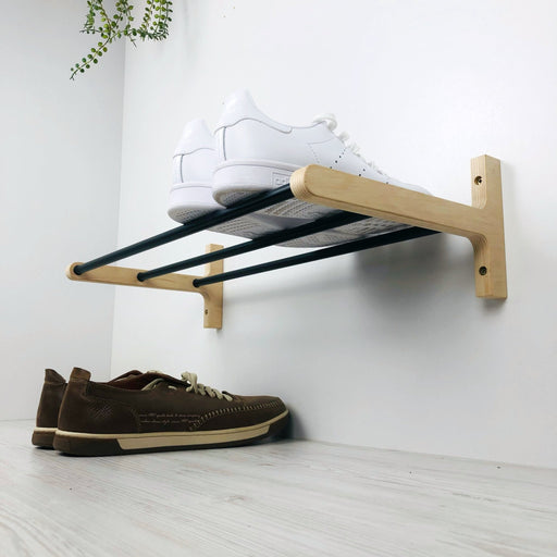 Minimalist Shoe Rack for Entryway | Natural + Black Rods - Even Wood
