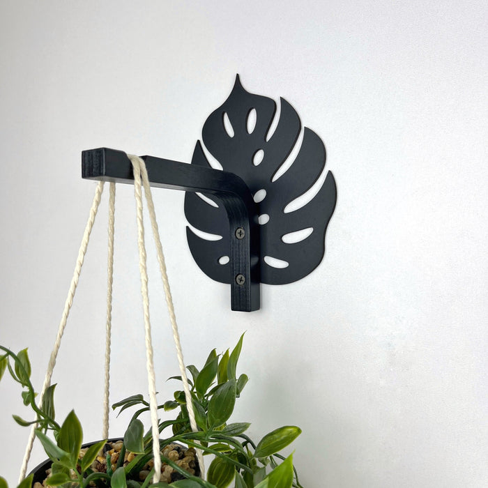 Monstera Leaf Wall Hook for Planter | Black - Even Wood