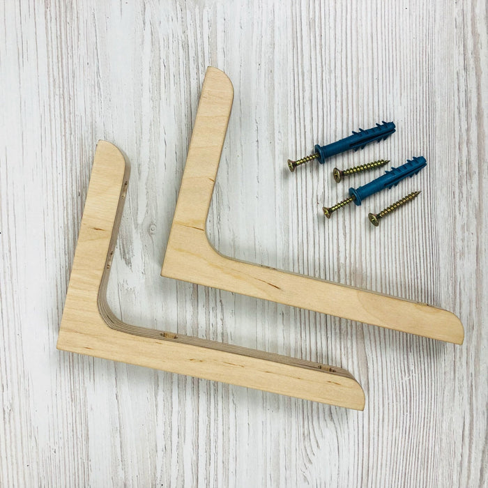 Small decorative wooden shelf brackets | Unfinished 6"x4" - Even Wood