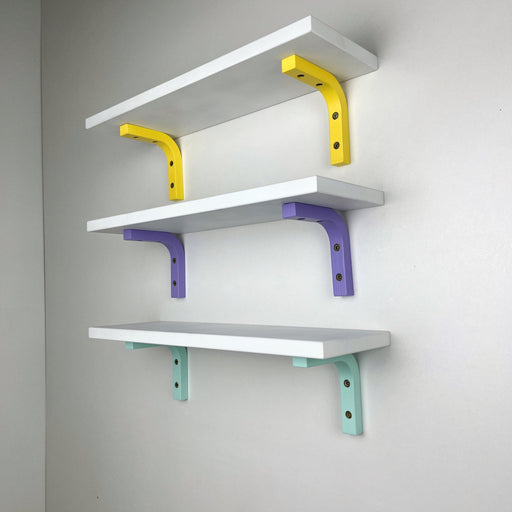 Small White Floating Shelf with Bright Brackets | 16" x 5" - Even Wood