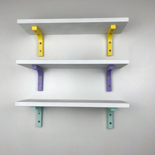 Small White Floating Shelf with Bright Brackets | 16" x 5" - Even Wood