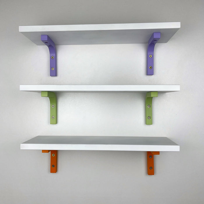 Small White Floating Shelf with Bright Brackets | 16" x 5" - Even Wood