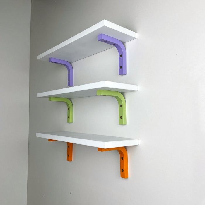 Small White Floating Shelf with Bright Brackets | 16" x 5" - Even Wood