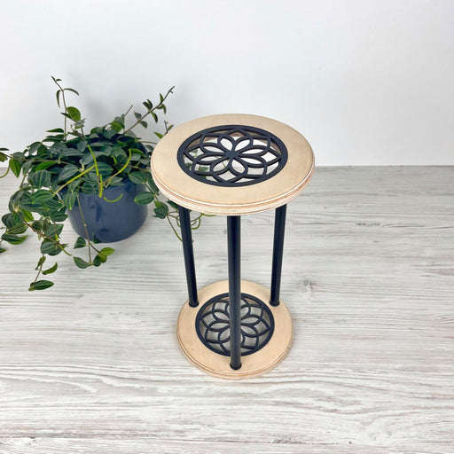 Tall indoor plant pot stand laser cut black - Even Wood