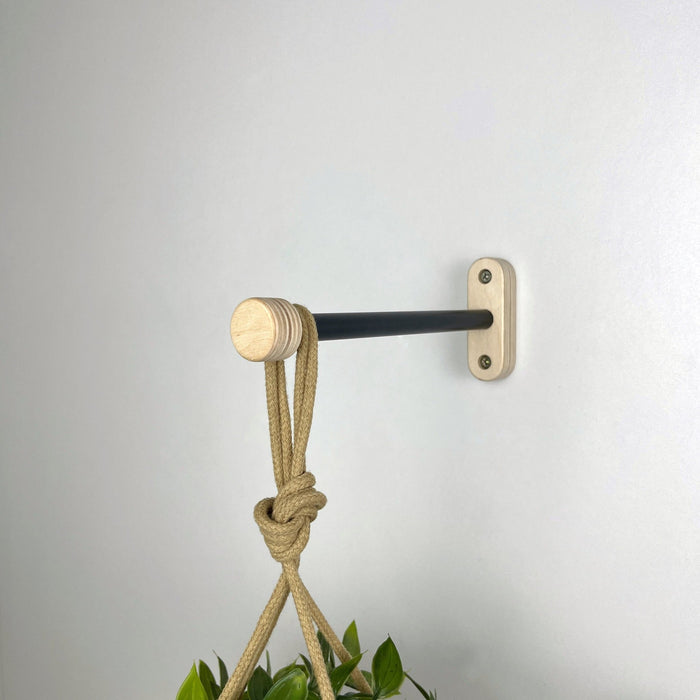 Wall Hook for Hanging Plant | Black & Natural 6" 8" 10" - Even Wood