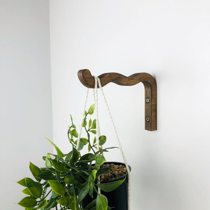 Wavy Plant Hanging Bracket | Walnut 6"x4" - Even Wood