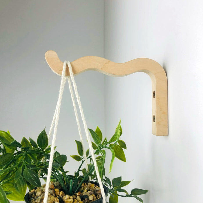 Wavy Wooden Plant Hanger Hook | Natural 6"x4" - Even Wood