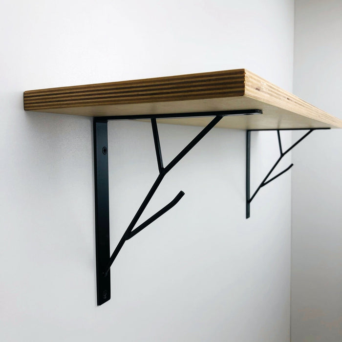 White Floating Shelf with Black Metal Brackets - Even Wood