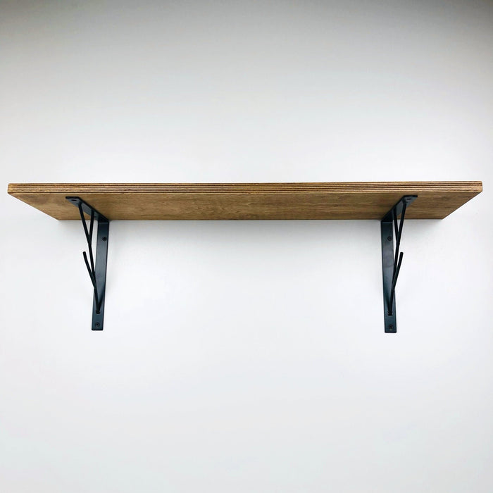 White Floating Shelf with Black Metal Brackets - Even Wood