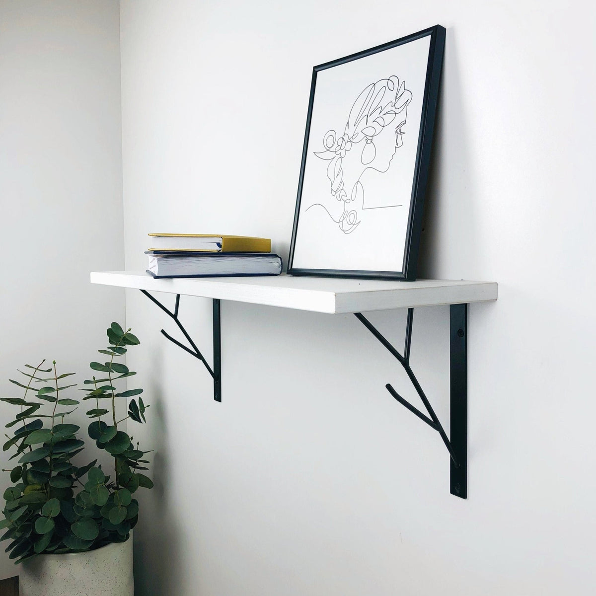 White Floating Shelf with Black Metal...