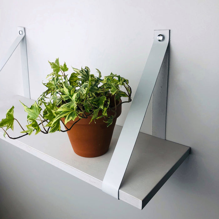 White Floating Wood Wall Shelf with Brackets - Even Wood