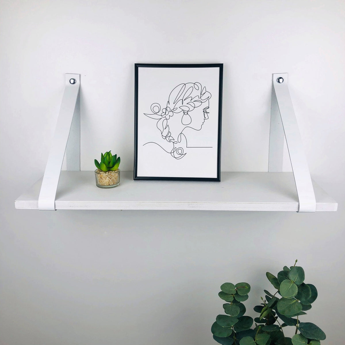 White Floating Wood Wall Shelf with Brackets