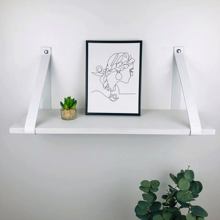 White Floating Wood Wall Shelf with Brackets - Even Wood