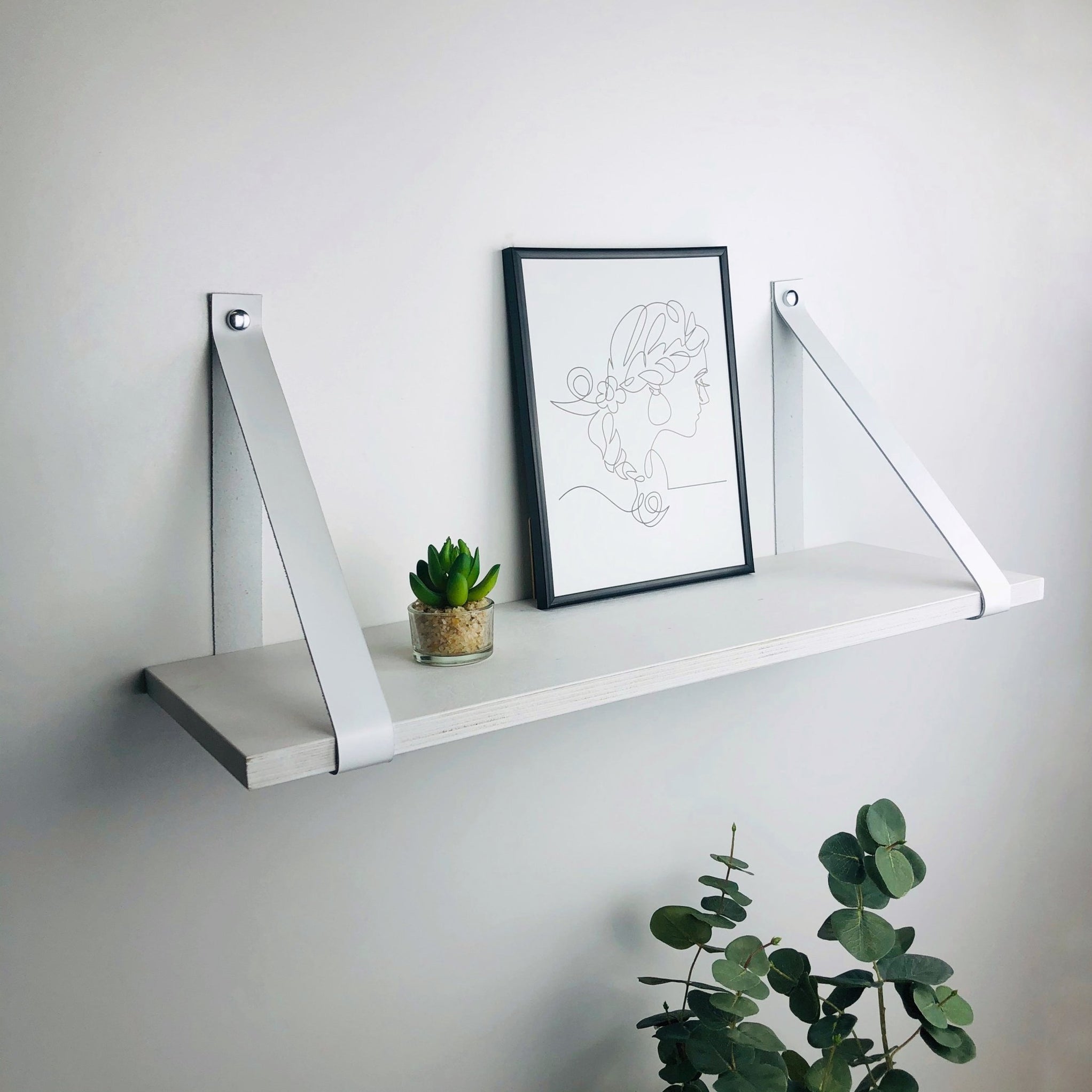 White Floating Wood Wall Shelf with Brackets