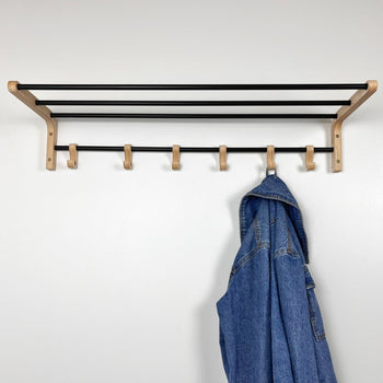 Wooden Coat Rack With Hooks And Shelf Natural