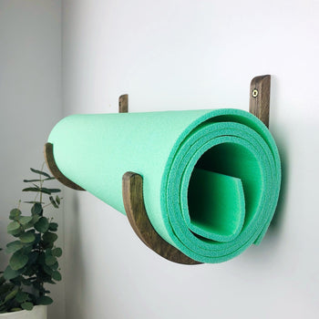 Wooden Yoga Mat Wall Hook Set | Walnut