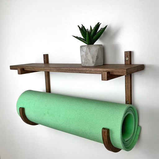 Yoga Mat Storage Rack with Shelf | Walnut - Even Wood