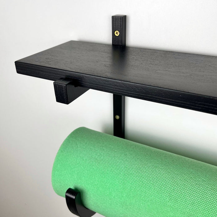 Yoga Mat Wall Rack with Shelf | Black - Even Wood