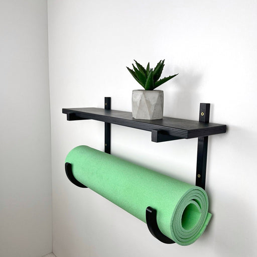 Yoga Mat Wall Rack with Shelf | Black - Even Wood