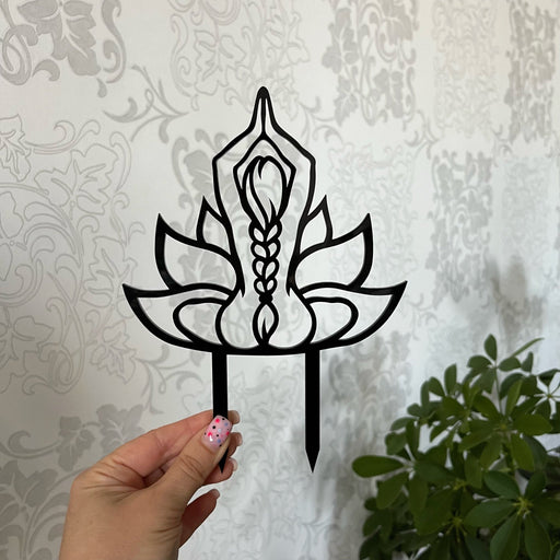 Yoga Woman in Lotus Pose Plant Trellis | Black - Even Wood